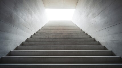 Concrete stairs leading up to blue sky with clouds, perspective view