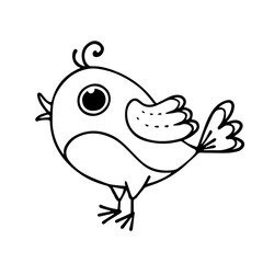 Line sketch, coloring of a little bird. Vector graphics.	