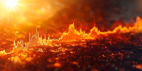 Financial success symbolized by sun shining on optimistic stock market chart. Concept Financial Success, Sun Symbol, Stock Market, Optimism, Investment Opportunities