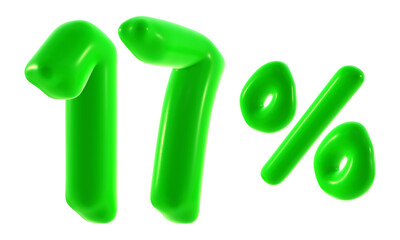 17 percent with green color isolated on transparent background for sale, discount, promotion and business concept 