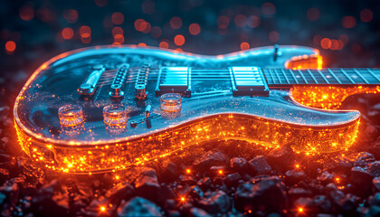 Electric guitar in colorful environment, International Guitar Month, April