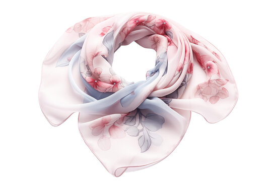 Delicate Floral Print Sheer Chiffon Bandana Isolated on Transparent Background