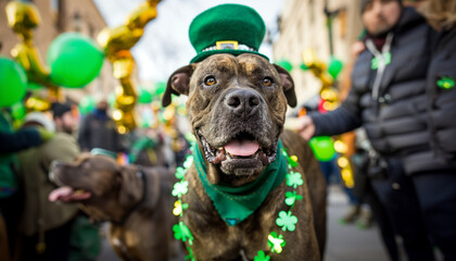 Dogs in St. Patrick's Day costume - obrazy, fototapety, plakaty
