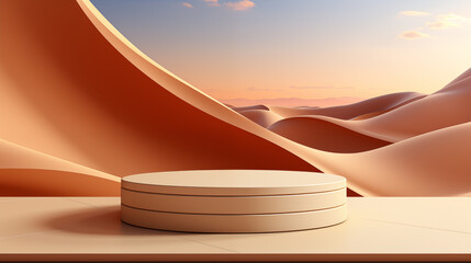 Podium on dessert sand dune background for product placement

