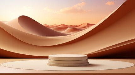 Podium on dessert sand dune background for product placement

