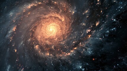 An awe-inspiring spiral galaxy with intricate layers of stars, dust, and cosmic gas, captured in vibrant colors.