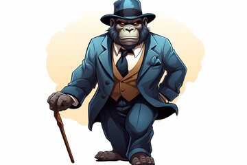 A monkey is dressed in a stylish suit and tie, looking sharp and professional. The primate exudes a sense of sophistication and formality in its attire