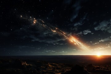 Fototapeta premium The sun shines brightly in a clear sky, illuminating the surroundings with its radiant light. The sky is a vibrant blue, devoid of any clouds, as the suns rays fill the atmosphere