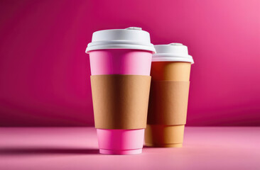 illustration of two pink paper takeaway coffee cups