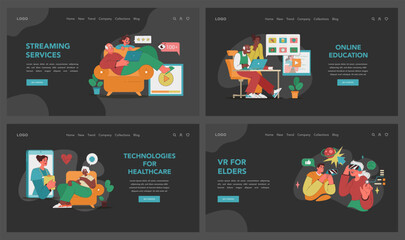 Senior tech engagement set. Vector illustration
