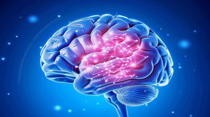 Fototapeta premium Close up of human brain with detailed view of neurons firing and neural extensions in action