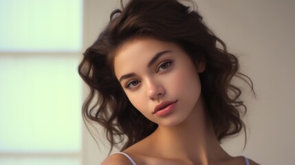 Beautiful woman with brown hair Ai Generative