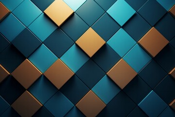 This wallpaper features a combination of blue and gold squares arranged in a repeating pattern. The squares create a geometric design that adds a touch of modernity and sophistication to any space
