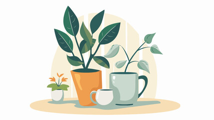 flat logo vector still life with plants deco white 