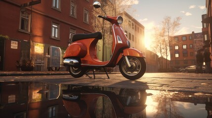 The mopeds in the parking lot are positioned to maximize the color contrast between them, increasing visual interest.
