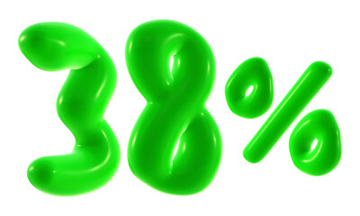 38 percent with green color isolated on transparent background for sale, discount, promotion and business concept 
