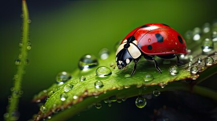Close-ups of ladybugs in their natural habitat, such as leaves or grass, to create a realistic setting. The intricate patterns and textures of insects and the natural elements that surround them.