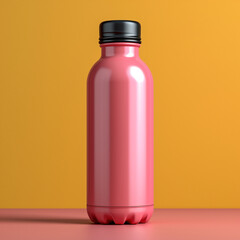 Pink insulated bottle on yellow background