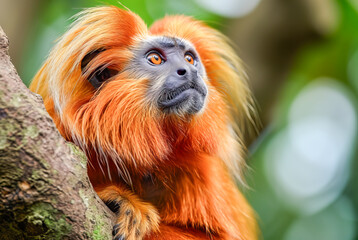 Golden Lion Tamarin Leontopithecus rosalia on tree, World Wildlife Day, March 