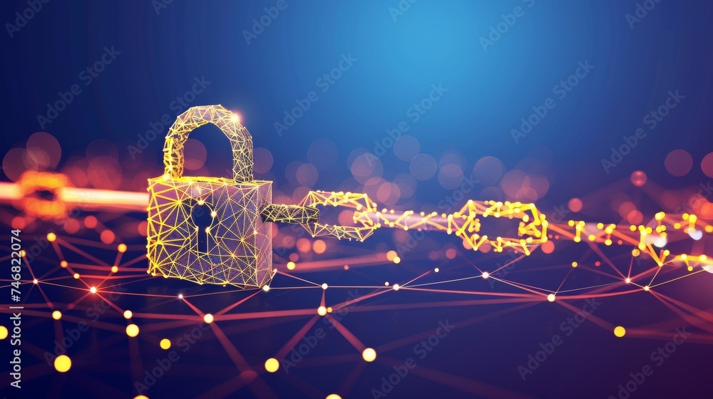 Poster protecting data, networks, and transactions cybersecurity measures and encryption