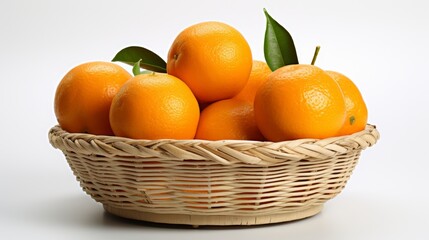 Clementine mandarins in basket on white background, suitable for healthy lifestyle concepts and more