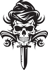 Fototapeta premium Pirate Captains Insignia Emblem of Rogues Dagger Piercing Skull Badge Swashbucklers Legacy Icon