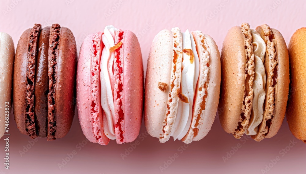 Poster an assorted collection of vibrant macarons creating a colorful and delightful background