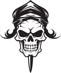 Fototapeta premium Cutthroat Pirate Symbol Jolly Roger Dagger Skull with Dagger Badge Iconic Piracy