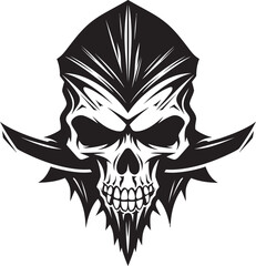 Dagger Piercing Skull Logo Emblem of Rogues Skull with Crossed Daggers Emblem Pirates Blade Icon
