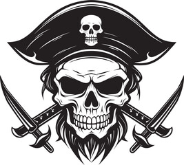 Rogue Pirate Emblem Iconic Skull and Blade Vibrant Tropical Fish Vector Logo Design