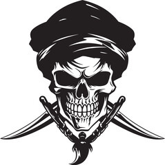 Rogue Pirates Badge Jolly Roger with Dagger Design Skull and Blade Symbol Iconic Pirate Mark