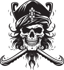 Obraz premium Skull with Dagger Badge Icon of Piracy Pirates Legacy Logo Skull and Blade Graphic