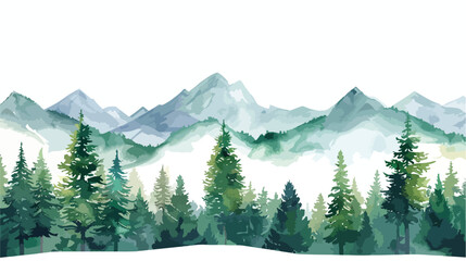 Watercolor Forest tree illustration. Mountain landscape - obrazy, fototapety, plakaty