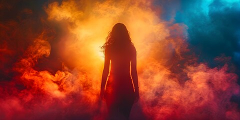Obraz premium The Power of Charismatic Energy: A Woman's Captivating Aura Enchants Viewers with Positivity. Concept Personality, Charisma, Aura, Positivity, Enchantment