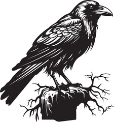 Gothic Raven on Skull Icon Vector Graphic Illustration Mysterious Raven and Skull Logo Vector Artwork