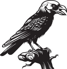 Obraz premium Shadowed Raven Symbol Skull Vector Art Sinister Raven Logo Perched Skull Graphic