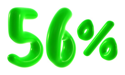 56 percent with green color isolated on transparent background for sale, discount, promotion and business concept 