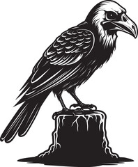 Shadowed Raven Symbol Perched Skull Icon Sinister Raven Artwork Skull Vector Emblem
