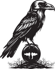 Mystic Raven and Skull Logo Vector Graphic Expression Gothic Raven on Skull Emblem Vector Graphic Design