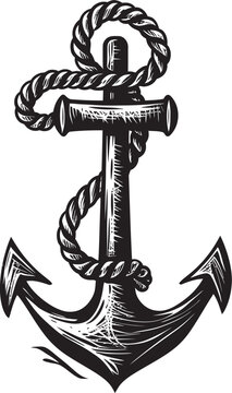 Nautical Anchor Symbol Rope Vector Graphic Design Seafaring Icon Ship Anchor with Rope Vector