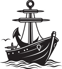 Nautical Tradition Symbol Ship Anchor with Rope Vector Logo Anchored Voyage Ship Anchor with Rope Vector Logo