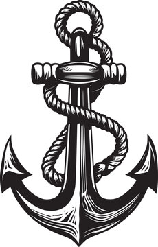Nautical Tradition Icon Ship Anchor with Rope Vector Graphic Seafarers Badge Symbol Anchor Rope Vector Design