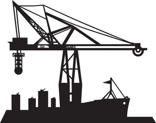 Maritime Container Terminal Logo Port Crane Vector Icon Coastal Freight Crane Symbol Shipping Port Crane Design