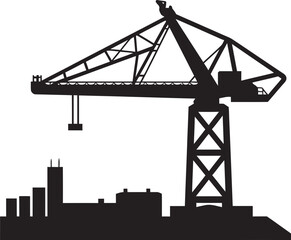 Harbor Freight Handler Symbol Shipping Port Crane Graphic Seaport Infrastructure Badge Crane Vector Design