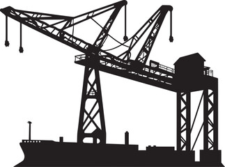Seaport Infrastructure Badge Crane Vector Design Maritime Container Terminal Logo Port Crane Vector Icon