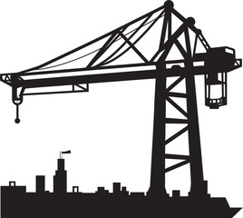 Coastal Freight Crane Symbol Shipping Port Crane Design Nautical Harbor Operations Emblem Crane Vector Graphic