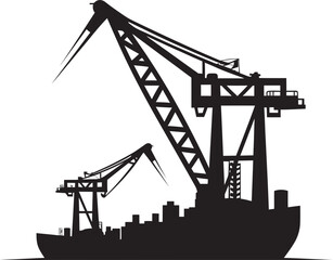 Maritime Container Terminal Logo Port Crane Vector Icon Coastal Freight Crane Symbol Shipping Port Crane Design - obrazy, fototapety, plakaty