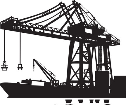 Marine Terminal Logo Port Crane Vector Design Wharfside Container Terminal Icon Shipping Port Crane Emblem
