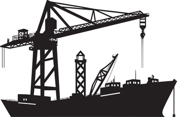 Seaport Logistics Solutions Shipping Crane Design Nautical Freight Terminal Icon Crane Vector Graphics