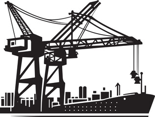 Container Terminal Icon Port Crane Vector Graphic Seaport Infrastructure Emblem Shipping Port Crane Design